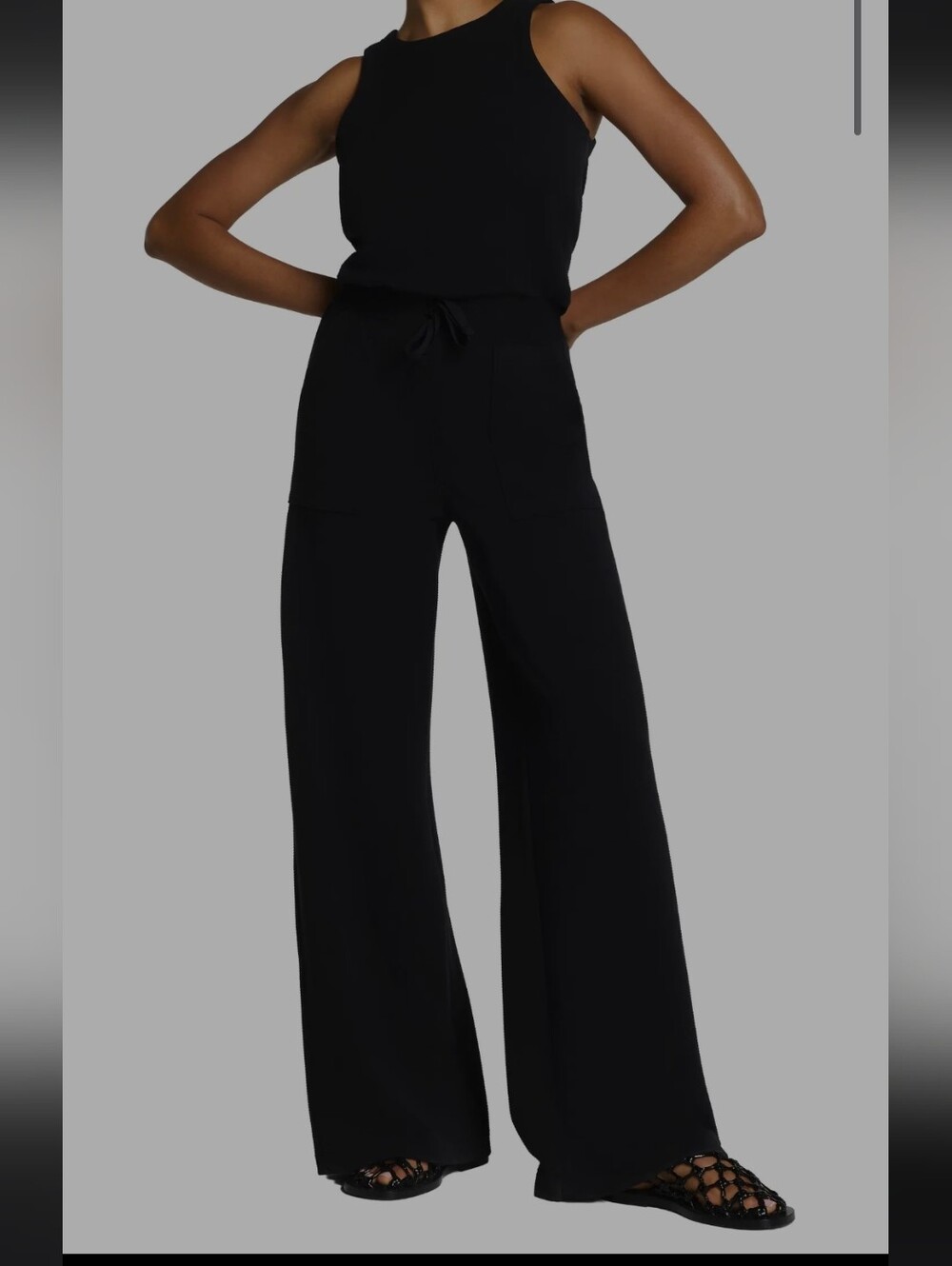 NWT SPANX Black Wide-Leg Drawstring Jumpsuit Comfort